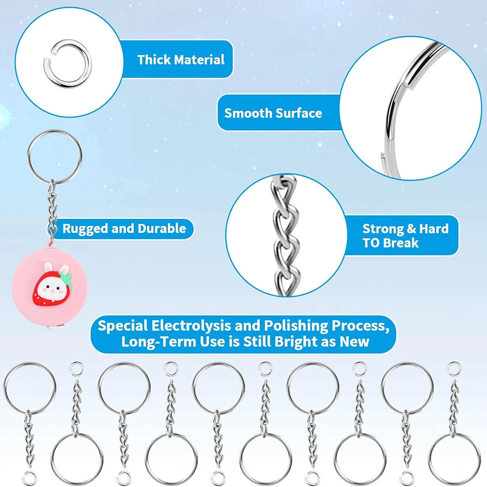 50PCS Stainless Steel Metal Blank Keyring Keychain Split Rings with Chain Climbing Buckles Carabiner Accessories 250606