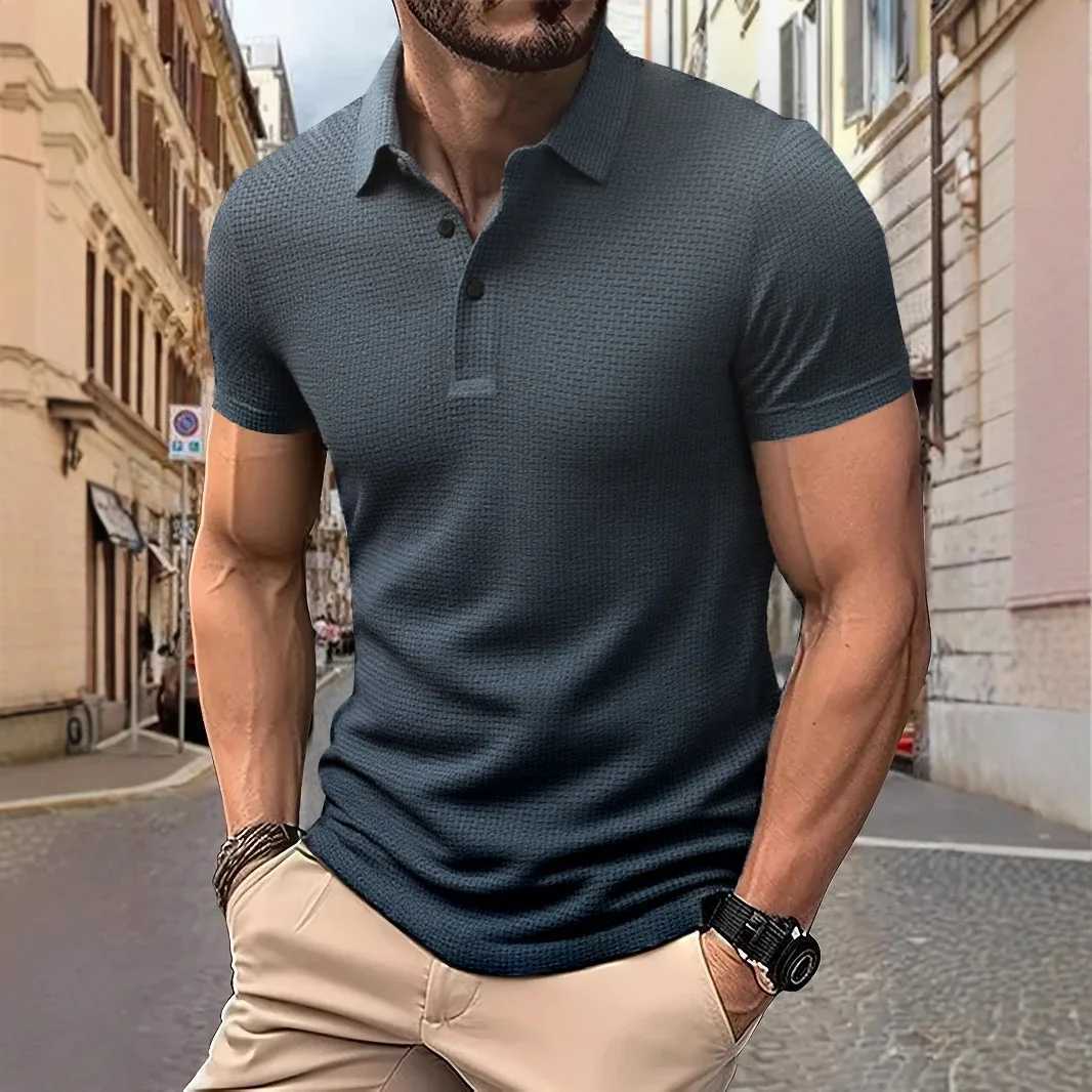 New Mens Business Casual Short Sleeve Bone Flower Solid Color POLO Shirt Fashion Breathable Comfortable Summer Versatile Top W250616