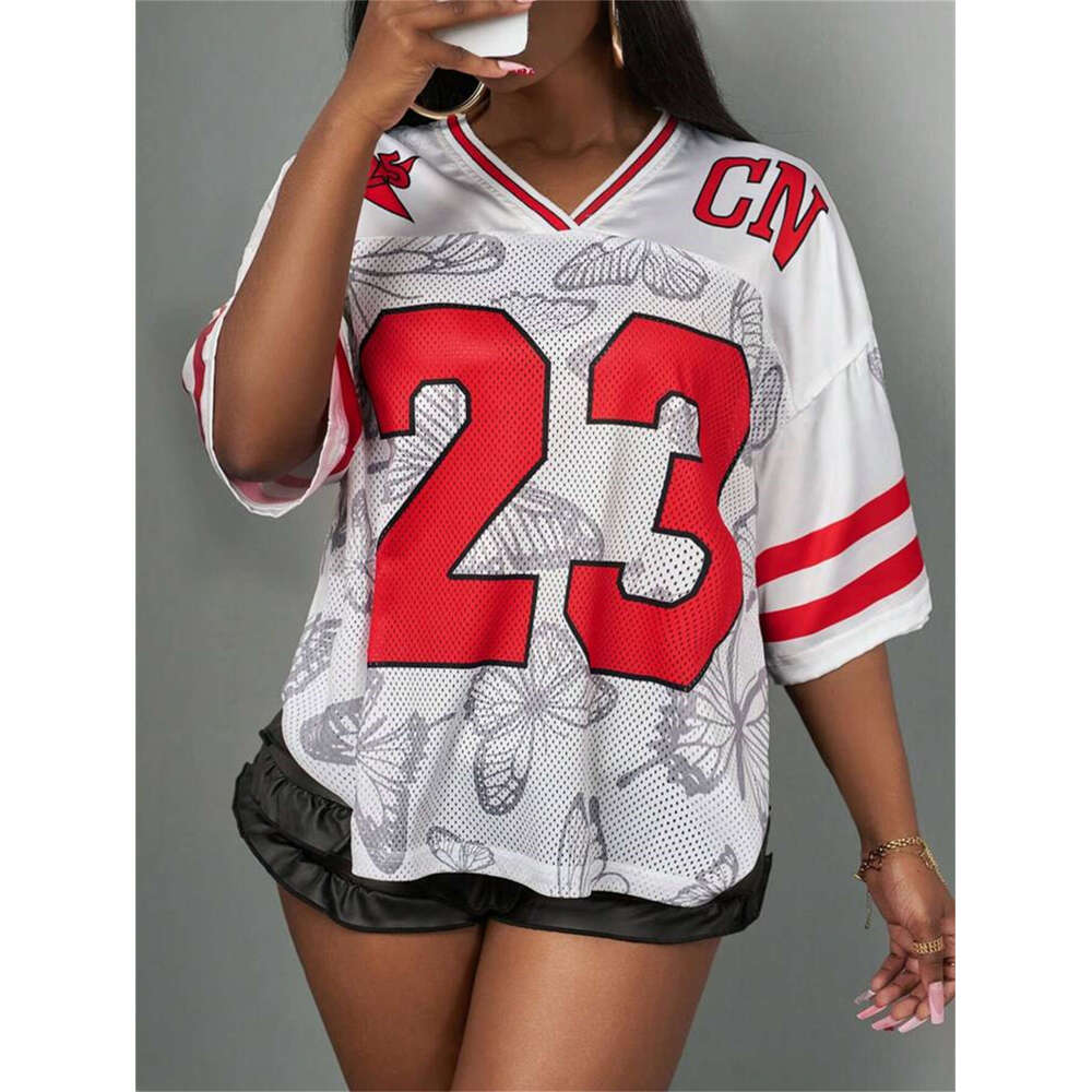 Summer New Women's Fashion Trendy Casual Loose Printed Hollow Out T-Shirt Short Sleeve B5