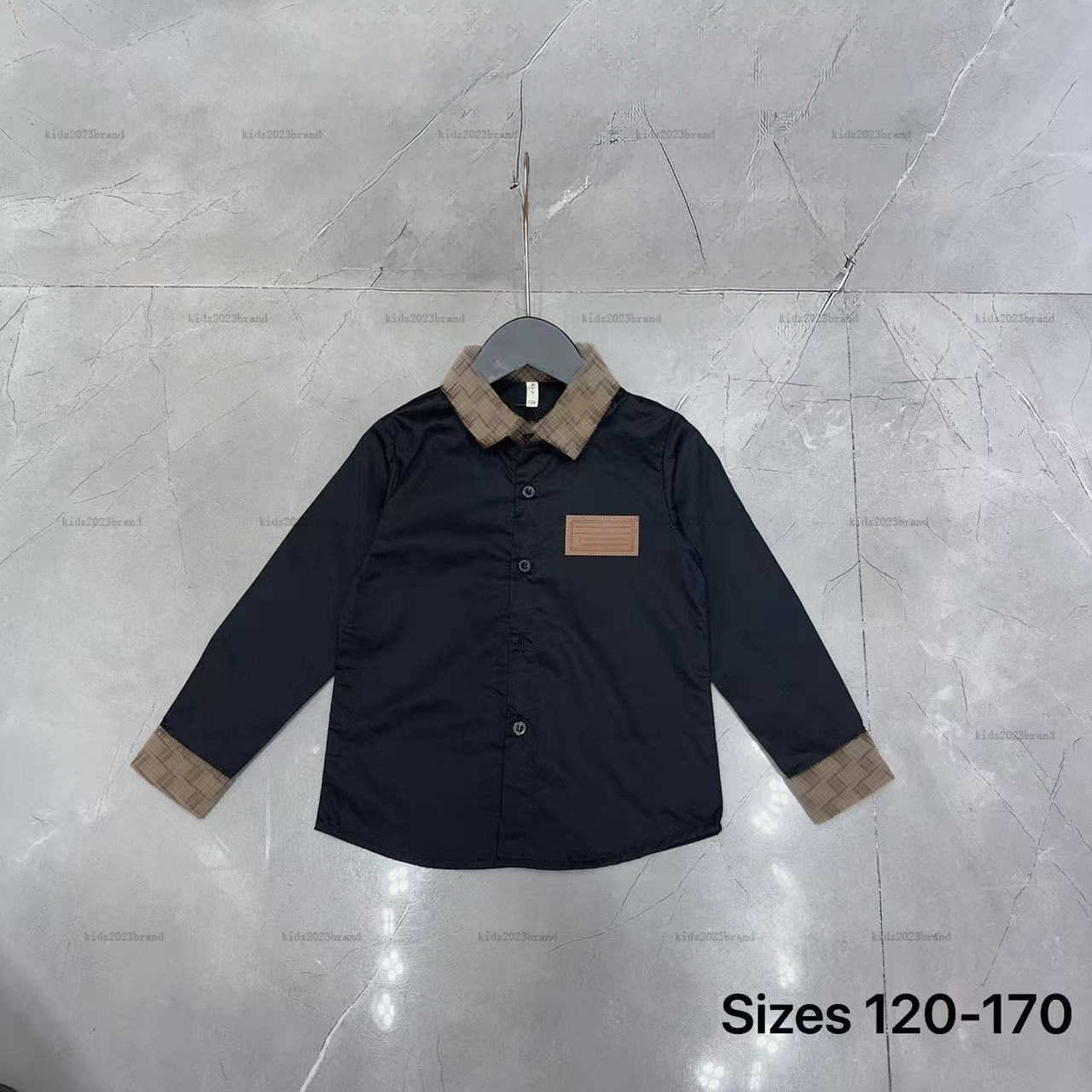 New baby shirt Khaki edge design lapel shirt kids designer clothes child cardigan girls boys Blouses A236X07N059