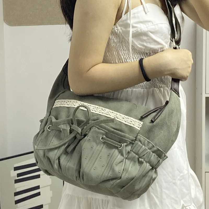 2025 New Designer Women Casual Shoulder Bag Y2K Aesthetic Streetwear Drawstring Handbag Vinage Crossbody Bag Denim BagXJ2520616