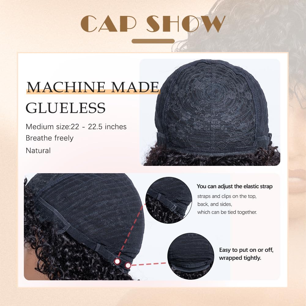 human wigs 200% density short kinky curly wave wig with bangs for black women 100% brazilian virgin human hair wigs machine made glueless wig natral b