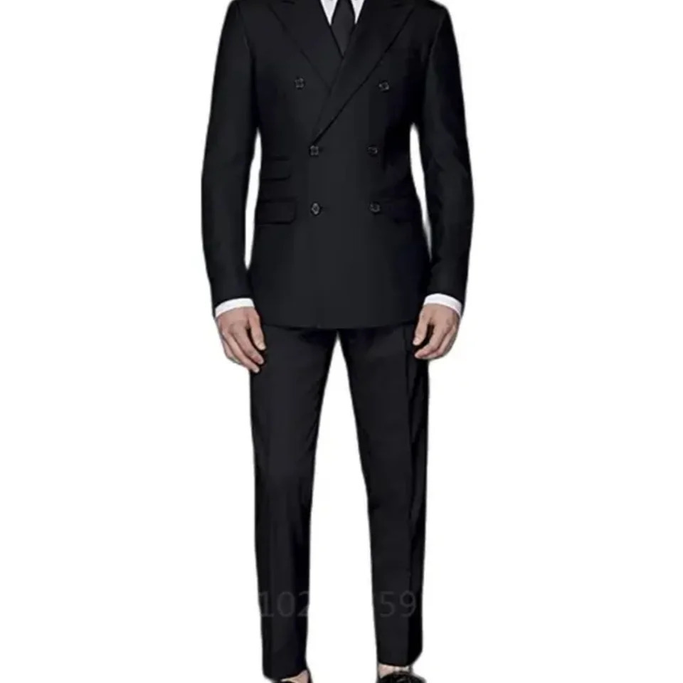 Fashion Lapel Black Men 2 Pieces Wedding Prom Dress Suits Double Breasted Slits Groom Party Tuxedo Set 250613