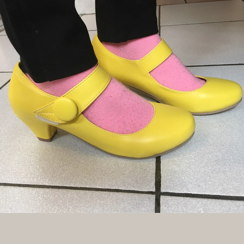 Yellow Womens Block Low Heels Mary Janes Shoes Fashion Comfortable Pumps Strap Beige Pink Party Wedding Shoes Ladies Casual 250614