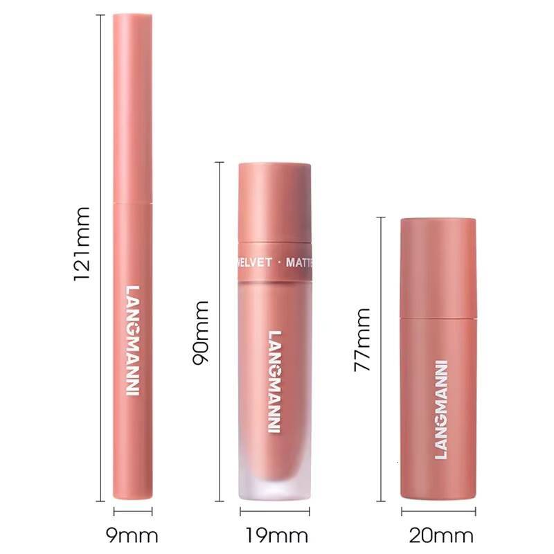 3PCS Matte Lipstick Set Nude Brown Velvet Liquid Gloss Waterproof Non-stick Cup Lip Liner Plumper 24HR Lasting Not Easy Fade happy