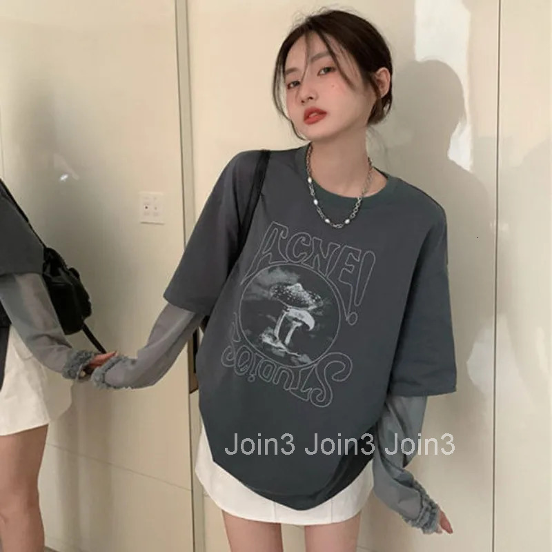 Female Tops Tshirts 2025 With Print Grey Graphic Loose Womens T Shirts Offer Elegant Classy Clothes Aesthetic Funny New In Tees