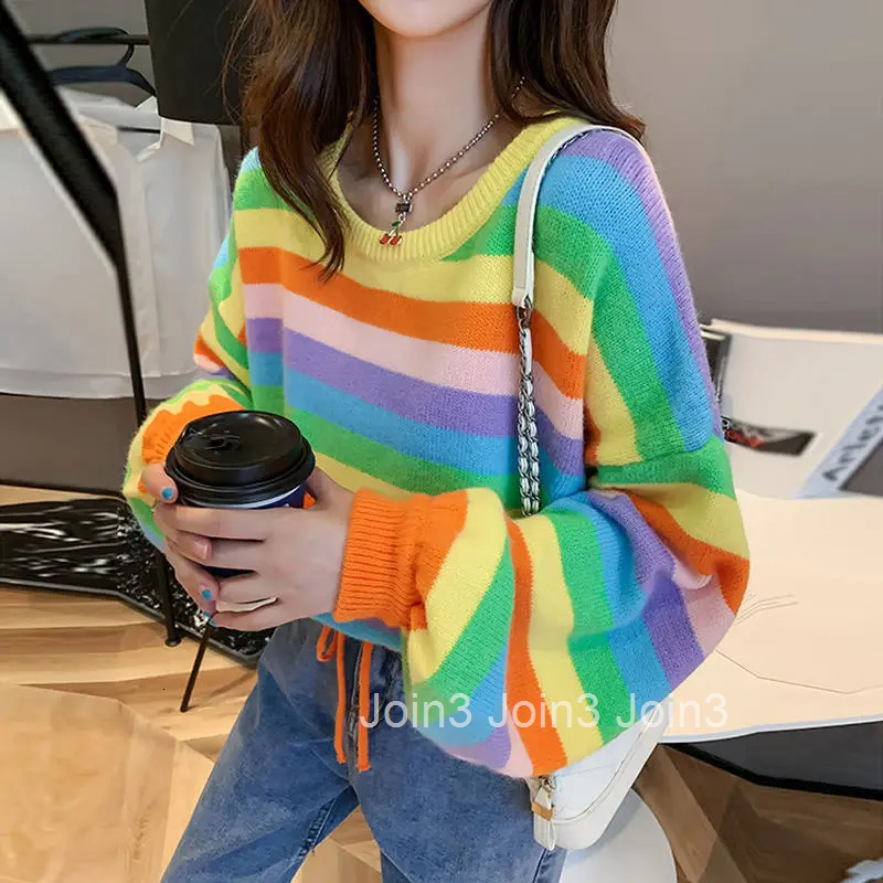 Cute Knit Tops for Woman Kawaii Womens Sweater Striped Pullover New In Korean Luxury Promotion Harajuku Fashion Warm Style Tall