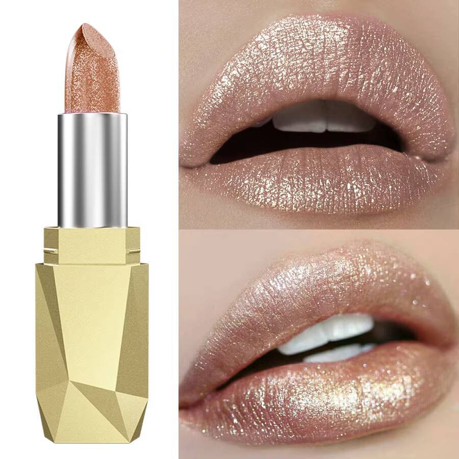 1 PC Sexy Glitter Plumping Metallic Lipstick Moisturizer Shimmer Lips Makeup Fullness Lip Tint Gel Soft Tube Cosmetic Red happy
