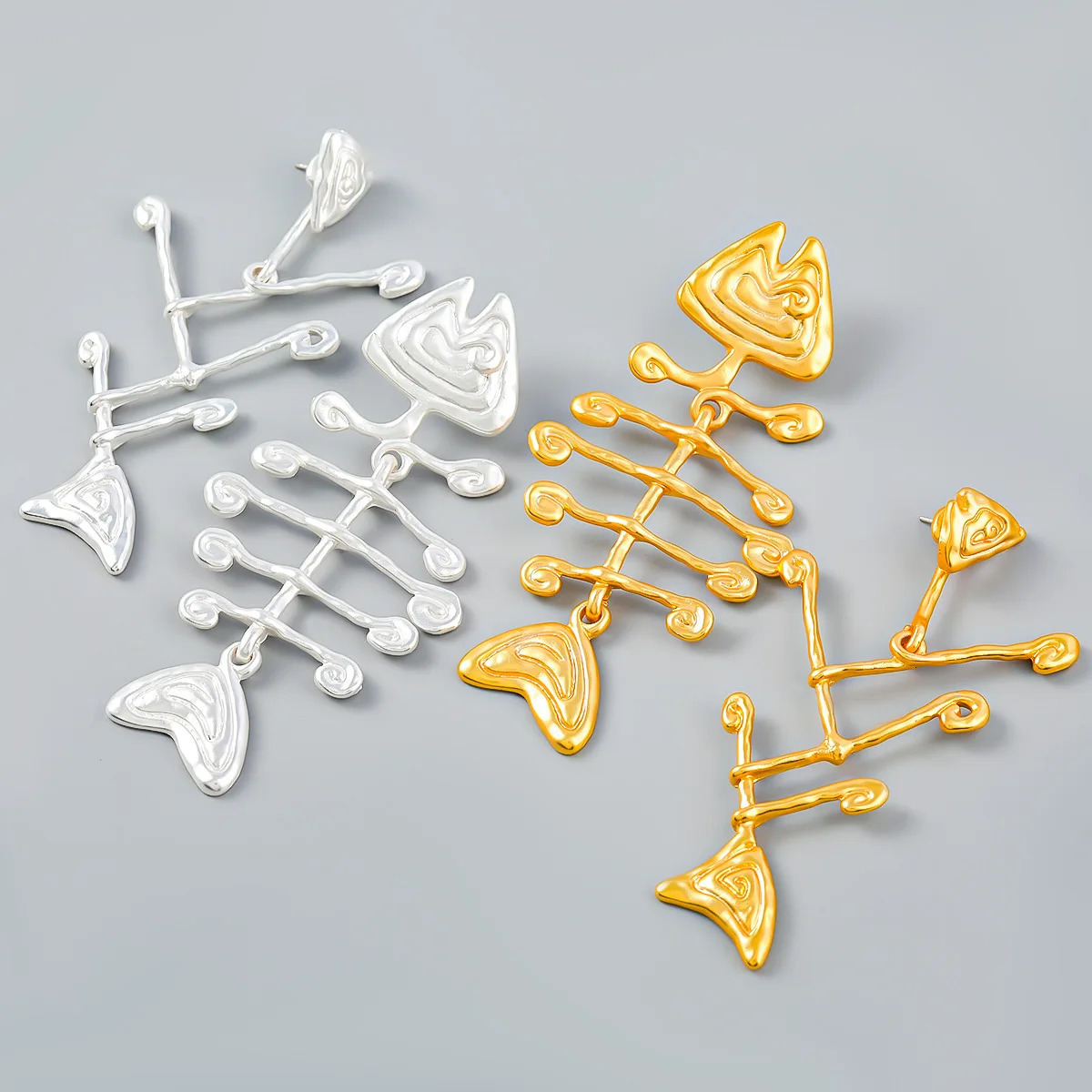 Creative Fish Bone Asymmetric Dangle Earrings for Woman 250610