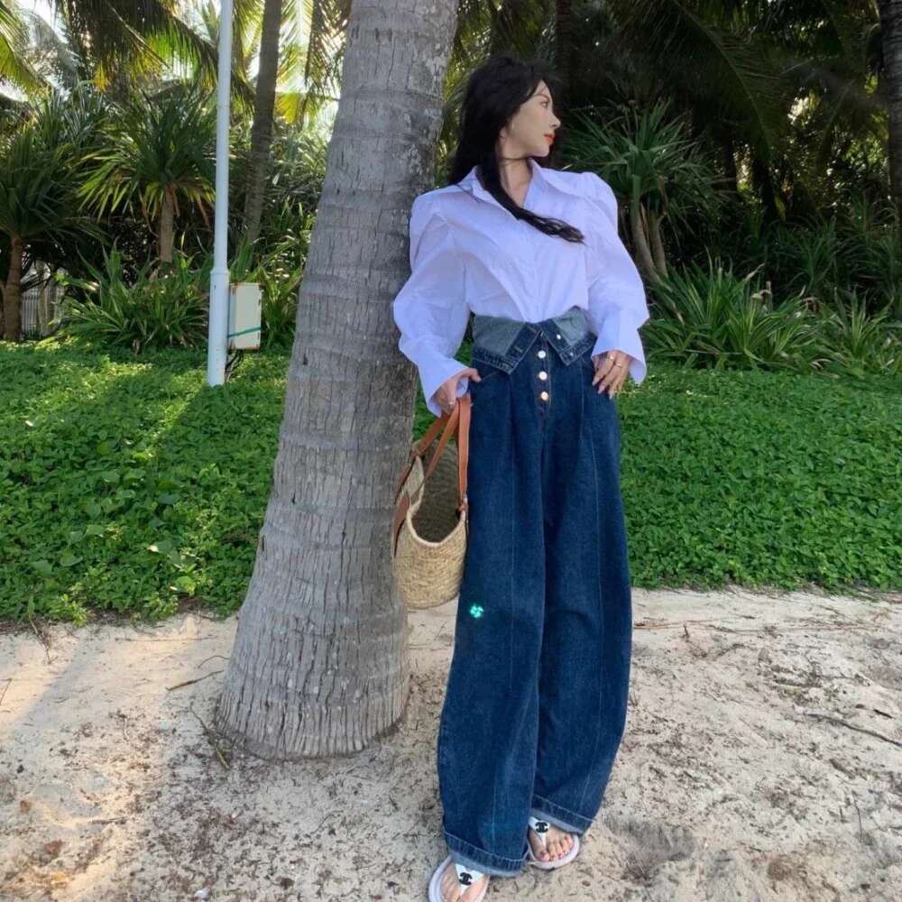 With Pockets Blue Womens Jeans Straight Leg Trousers High Waist Shot Pants for Woman Wholesale Stylish Stretch Good Quality Emo