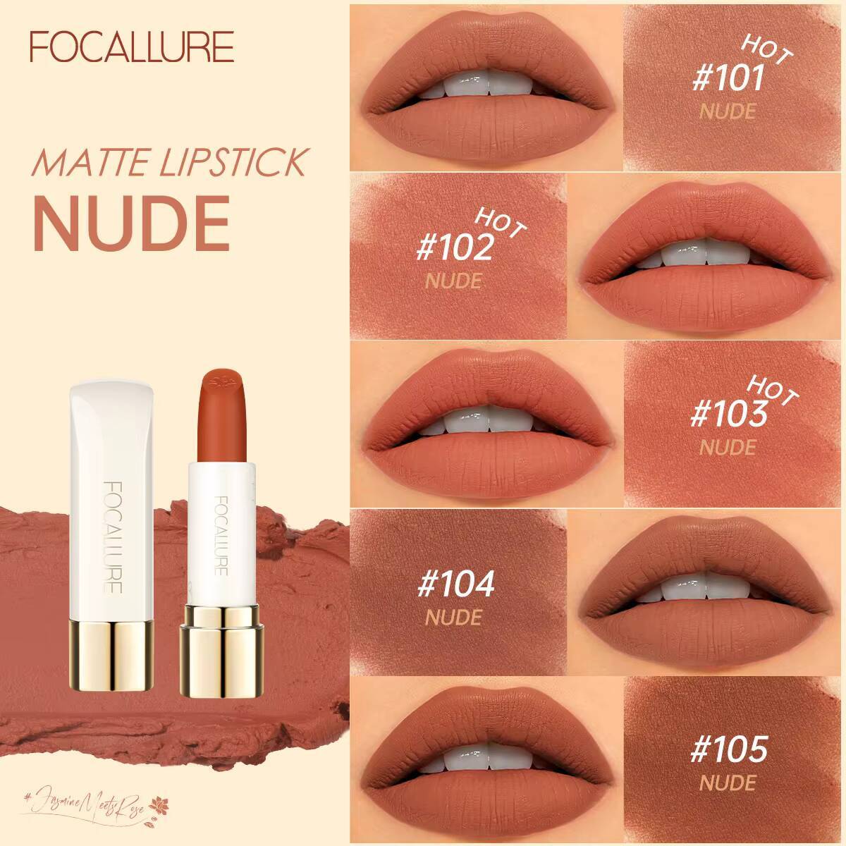 Wholesale FOCALLURE Natural Matte Lipstick Waterproof Smooth Moisturizing Balm Lightweight Lip Glaze Makeup Cosmetics happy