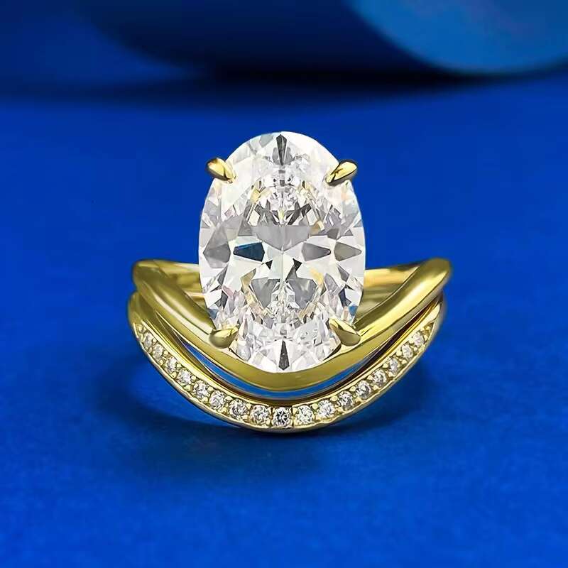 High Quality 4ct D Color Oval Cut Moissanite Diamond 925 Sterling Silver Womens Wedding Ring with 18K Gold Plating
