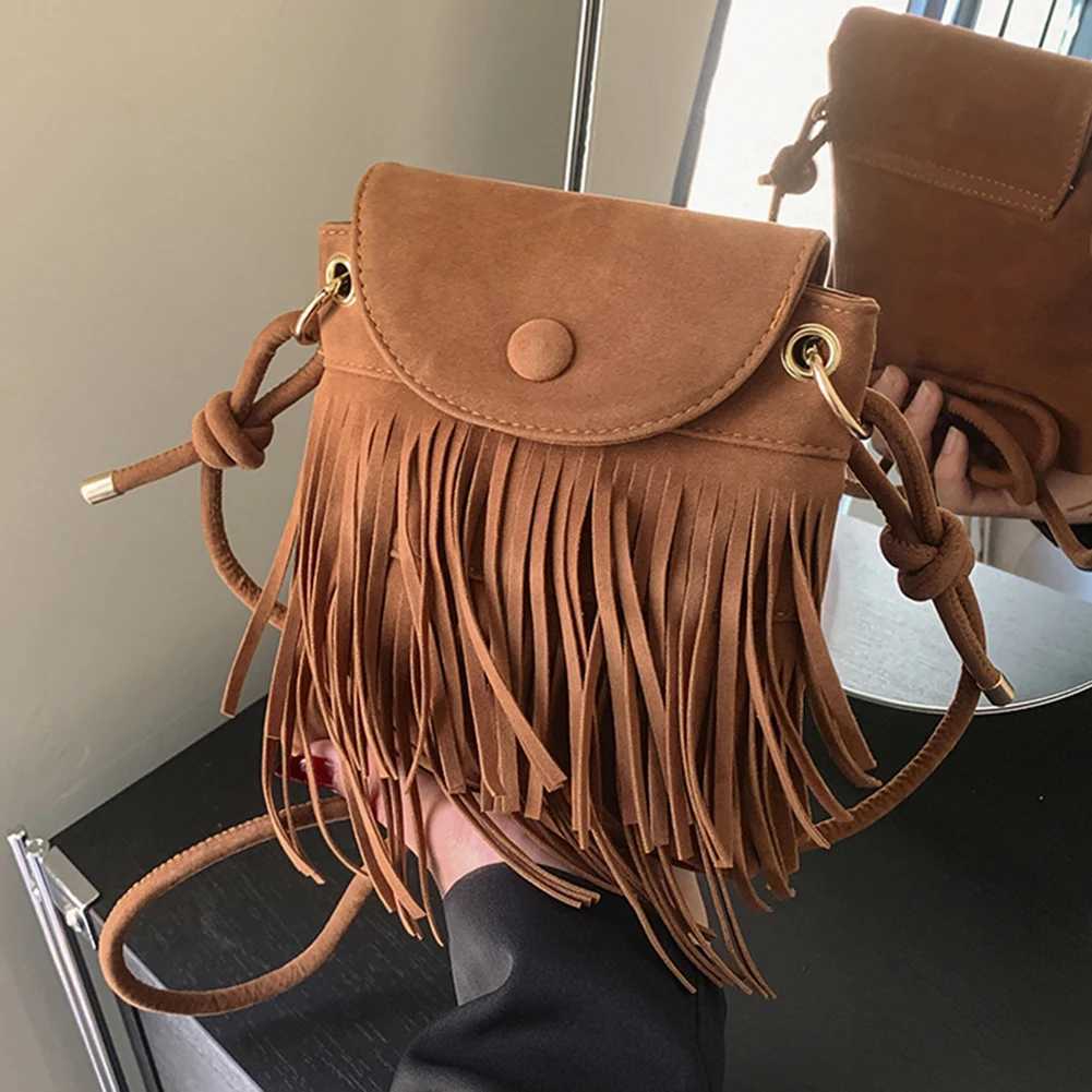 Fringe Design Messenger Bag with Adjustable Strap Everyday Shoulder Bag Trendy Leather Shoulder Bag Tassel Solid Color Versatile XJ2520616