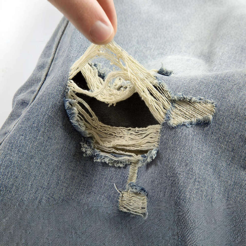 25FW High Street Washed Reverse Wear Ripped Jeans Loose Light Blue Straight Pants Trend