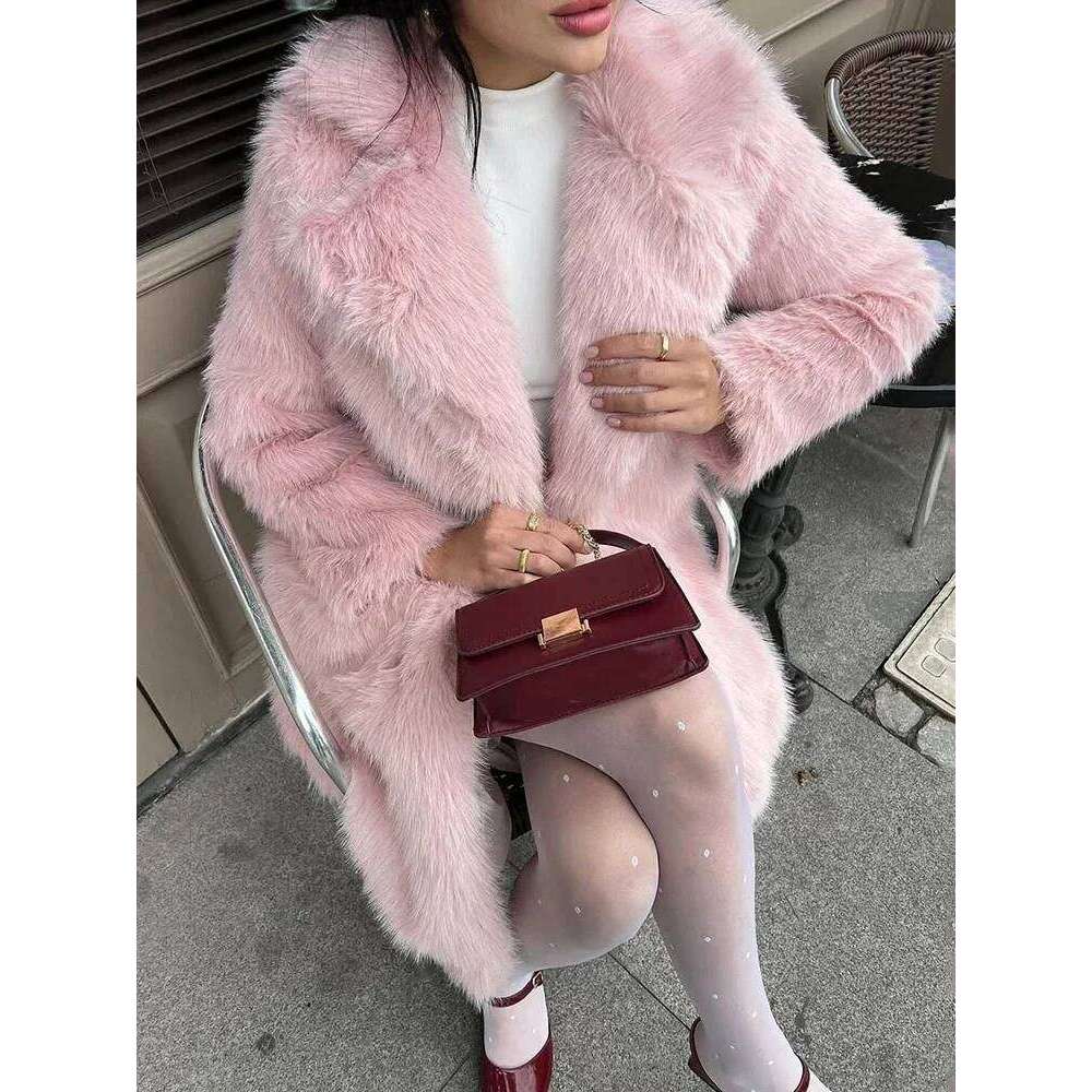 Tossy Winter Fur Feather Loose Overcoat Women's Fashion Pocket Commute Streetwear Jacket Ladies Patchwork Coat 2025