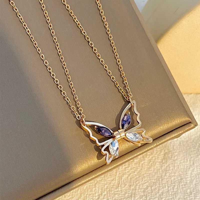 2Pcs/Set rs Romantic Magnetic Couple Necklace Micro Zircon Hollow Butterfly Pendant Clavicle Chain Friendship Party Jewelry W250616
