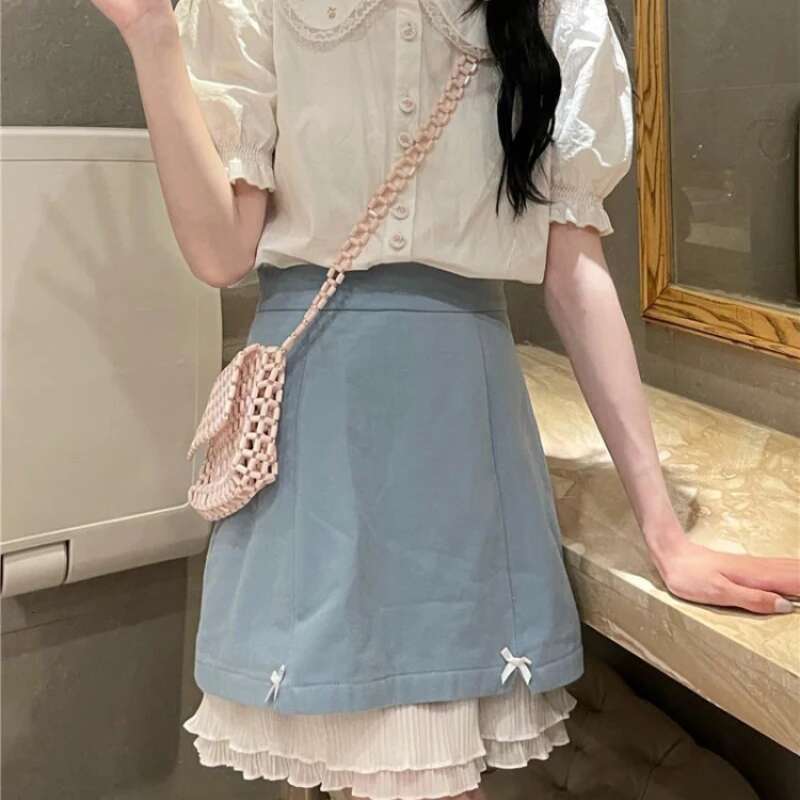 Female Skirts Midi Lace Womens Skirt Patchwork Trend Offer 2025 New In High Quality Korean Fashion Casual Stylish Cheap V On