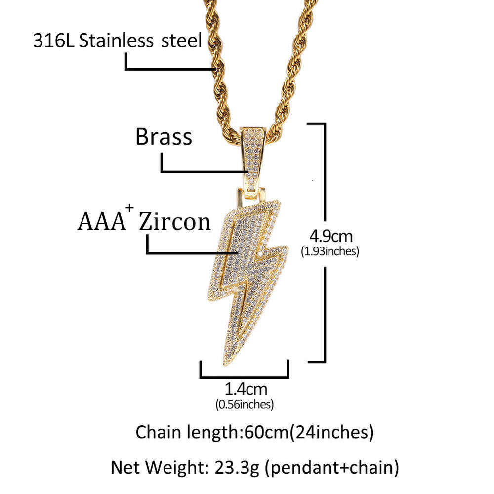 Hip Hop Lighing Pendant Copper Inlaid Zircon Simple Versatile Unisex Cool Style Necklace