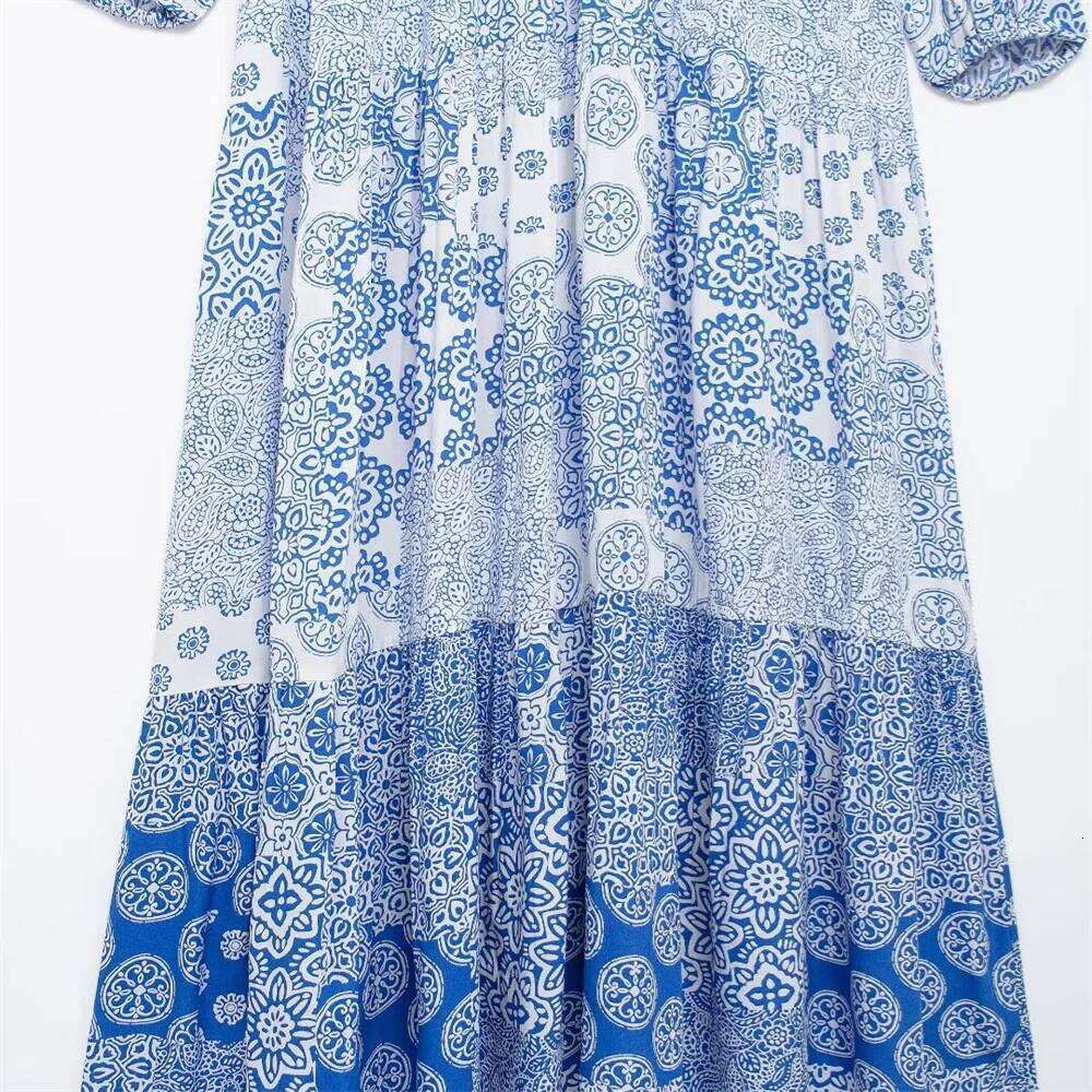 2025 Summer New Product Women's Fashionable And Western Style Leisure Print Layered Panel Dress