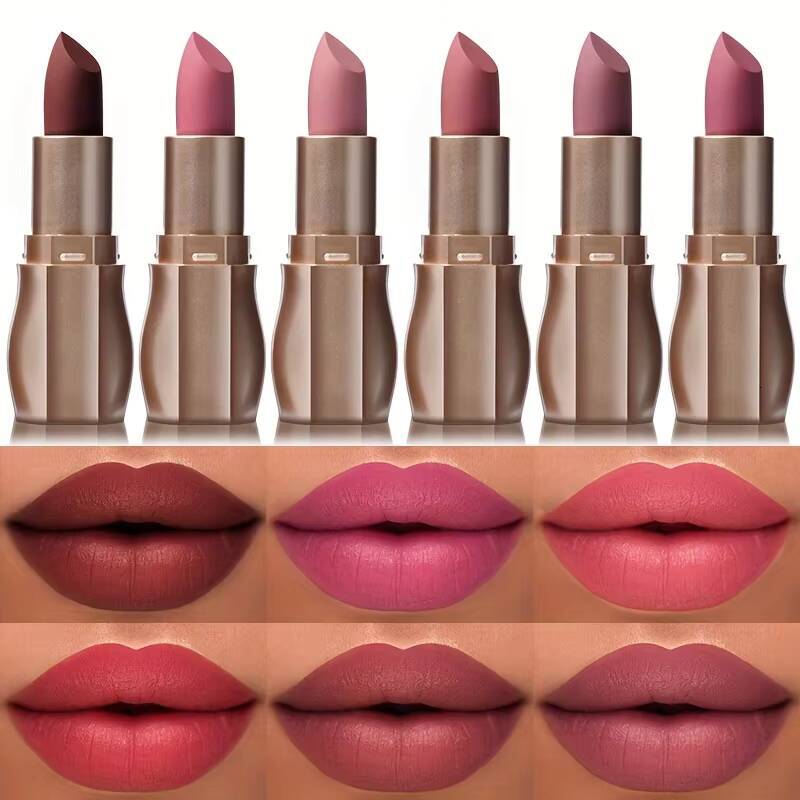 USHAS 12 Color Matte Lipstick Easy-coloring Sexy Nude Velvet Lipsticks Halloween Red Brown Moisturizing Lip Makeup Christmas happy