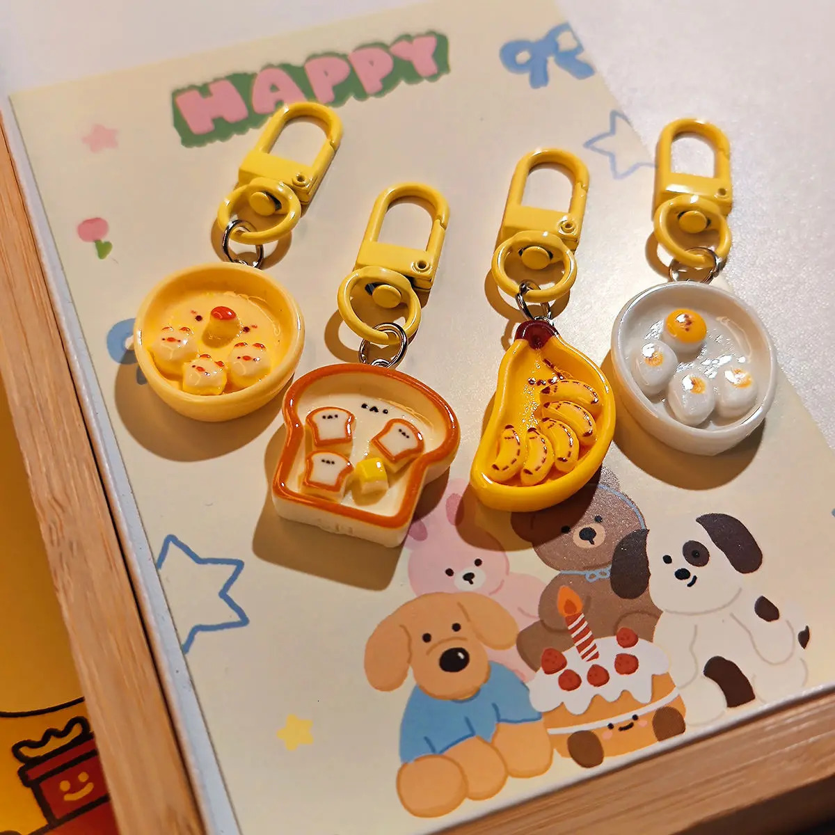 Pendant Bag Chain Cute Breakfast Plate Fun Realistic Food Toy Keychain Girlish Backpack Accessory Couples Friend 250616