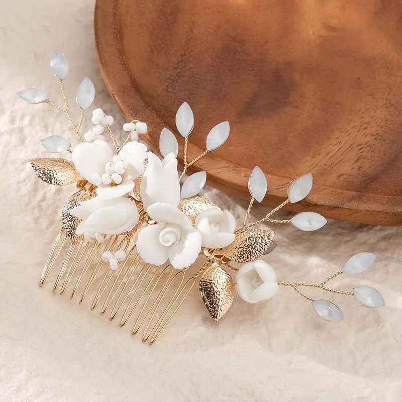 Bridal Wedding Hair Accessories Flower Shiny Rhinestones Hair Combs Jewelry Women Silver Gold Bride Headpiece Party Bridesmaid 250610