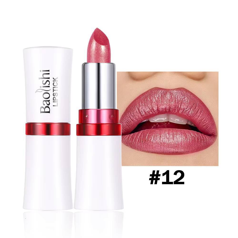 Rose Metallic Lipstick Glitter Lip Glaze Waterproof Long Lasting Moisturize Bright Red Pearlescent Shiny Lipgloss Makeup 12color happy