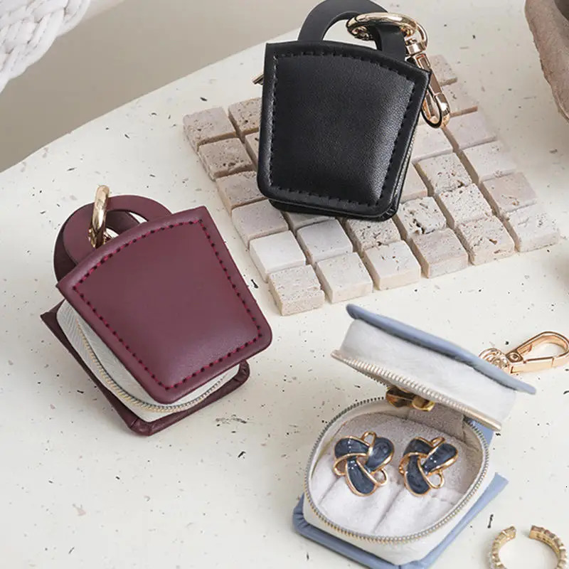 Portable Mini PU Jewelry Box Minimalist Gifts Storage Case Keychain Travel Bag Pendant Accessories 250616