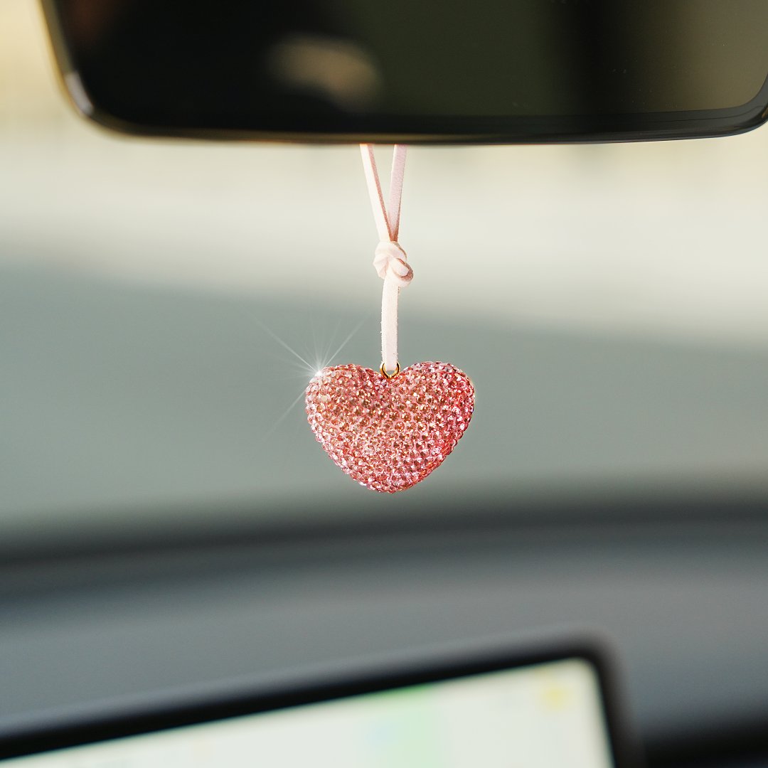 Fashion girls car pendant with diamonds love heart shiny exquisite adjustable car rear-view mirror pendant ornaments accessories couple