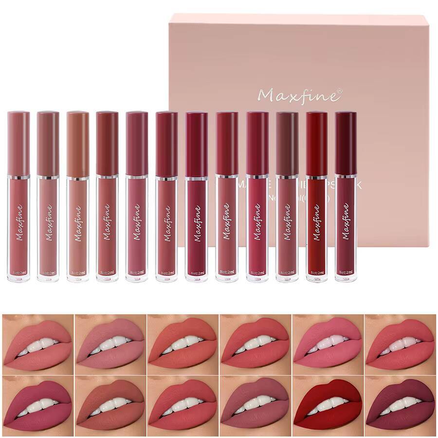 Matte 6 Color Smooth And Lasting Display Lip Gloss Waterproof Moisturizing Lipstick Holiday Gift Box Set happy