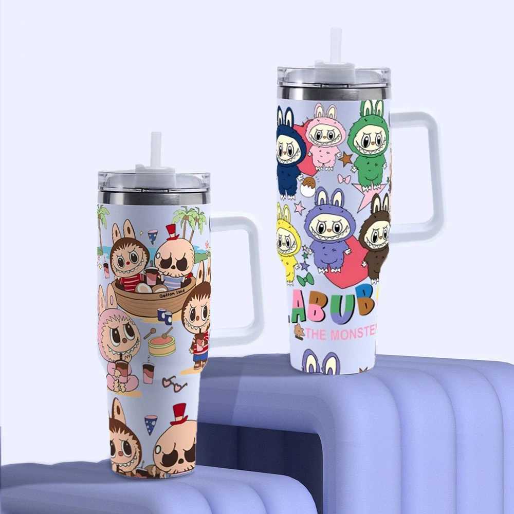Labubu Water Bottle 40Oz Thermos Bottles Macaron Stainless Steel Mug with Straw Portable Labubus Monsters Water Bottle Gifts XJ250616