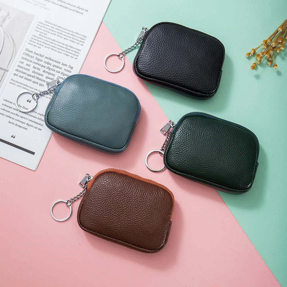 Genuine Leather Zipper Coin Purse Women Simple Mini Wallet Cute Small Key Bag Card Holder Little Change Pouch 250614