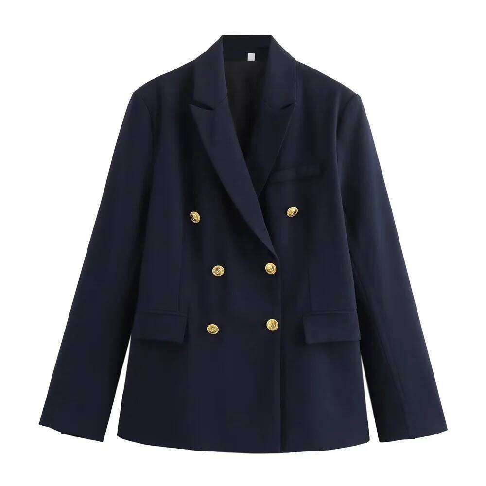 2025 Autumn New Style European And American Fashion Double Breasted Lapel Long Sleeved Suit Commuting Casual Loose Jacket