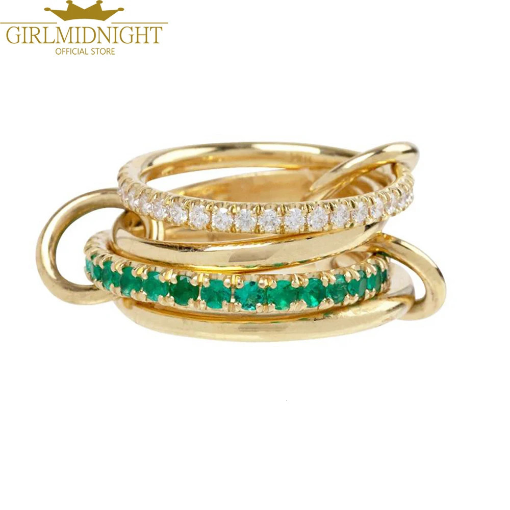 Spinelli Stacking Engagement Rings For Women Iced Out Micro Paved 5A CZ Mix Color Multi Pieces Stack Finger Jewelry 250614