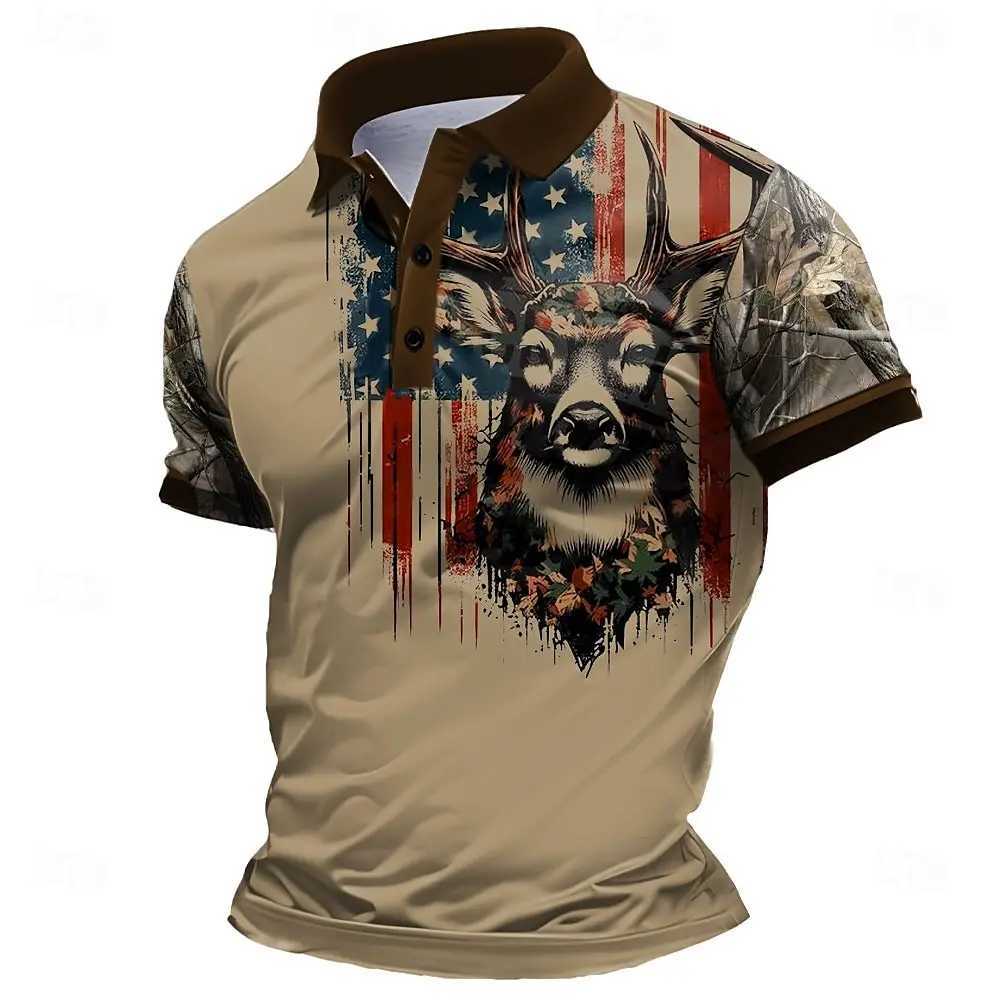 3D Milu Deer Print Half y2k Short Sleeve Sweatshirts Fashion Stand Collar Loose Mens Tops Casual Pullover Autumn Vintage Clothing W250616