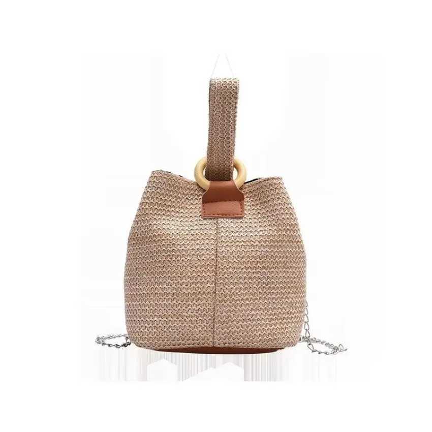 NEW 1 Pcs Womens Handheld One Shoulder Diagonal Straddle Bag Summer New Fashion Versatile PP Woven Chain Bucket Bag XJ2520616