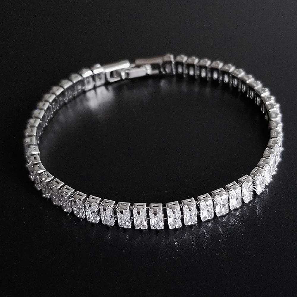 2024 New Luxury Princess Cut 17cm Silver Color on Hand Bangle for Women Anniversary Gift Jewelry Wholesale S5776 Z250616