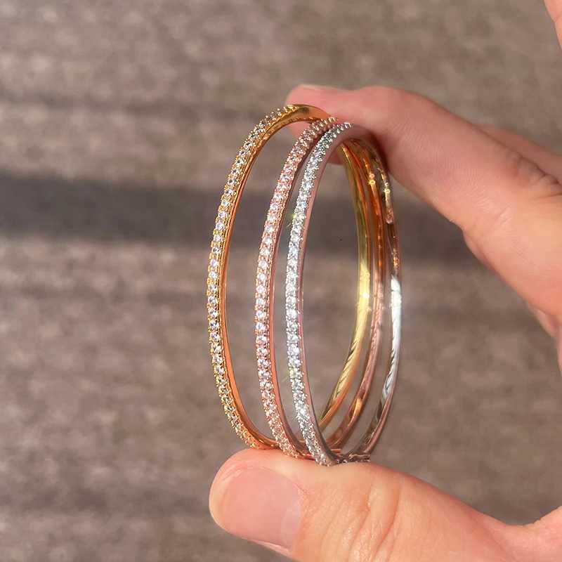 Hot Brand Pure 925 Sterling Silver Jewelry For Women Rose Gold Bangle Diamond Bangle Wedding Jewelry Around Rivet Bangle Jewelry Z250616