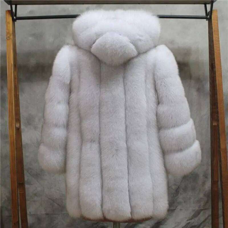 HJQJLJLS 2021 Winter Women Faux Fox Coat Hooded Female Thick Warm Artificial Jacket Ladies Fake Fur Coats Outerwear