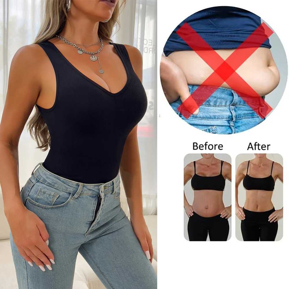 Womens V-neck Shaper Tank Top S-3XL Tummy Control Shapewear Vest New Thin Waist Underwear Solid Color Body Shaper New in W250616