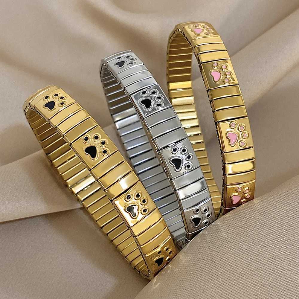 Stainless Steel Elastic Stretchable Cute Dog Paw Print Punk Chunky Watchband Bangle Suitable for Party Jewelry Z250616