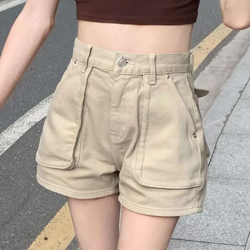 Womens Cargo Denim Shorts Yellow Short Pants For Woman To Wear With Waist Pocket Vintage Luxury Y2k Harajuku New In Hot Jeans