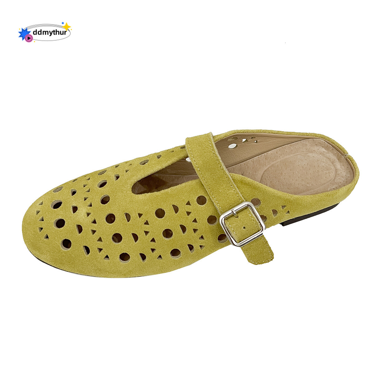 2025 New Genuine Leather Design Sense Hollow Breathable Sandals Flat Summer Mary Jane Roman Women's Shoes ddmythur