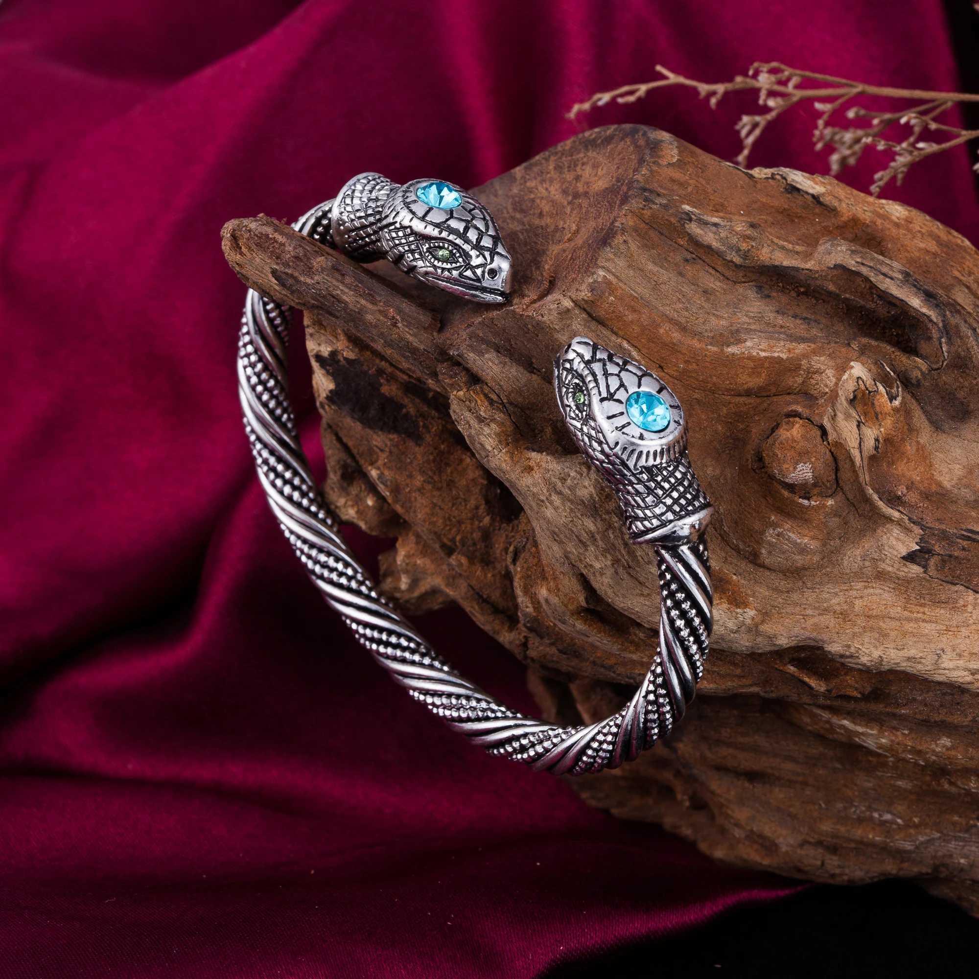 Dreamtimes Snake Head Viking Vintage Cuff with Pink/Blue Crystal Egyptian Animal Bangle Carved Wristband Jewelry Gifts Z250616