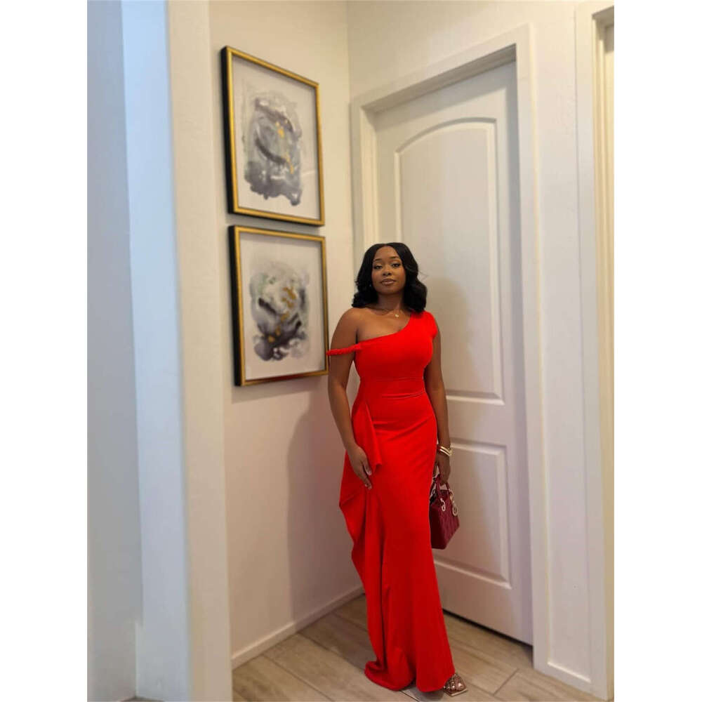 New Fashion Slim Fit Elegant Sexy Off-Shoulder Solid Color Asymmetrical Long Dress For Women B5