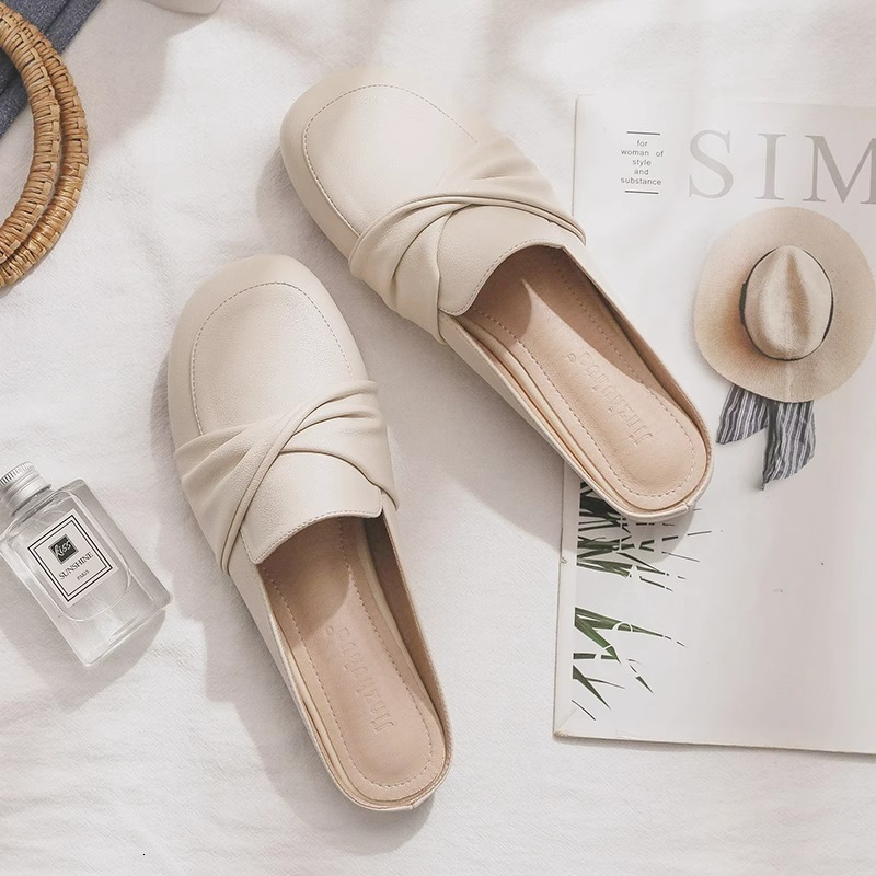 Ddmysports Spring New Backless Lazy Internet Celebrity Closed Toe For Flat Outdoor Half Slippers Women Outdoor Shoes