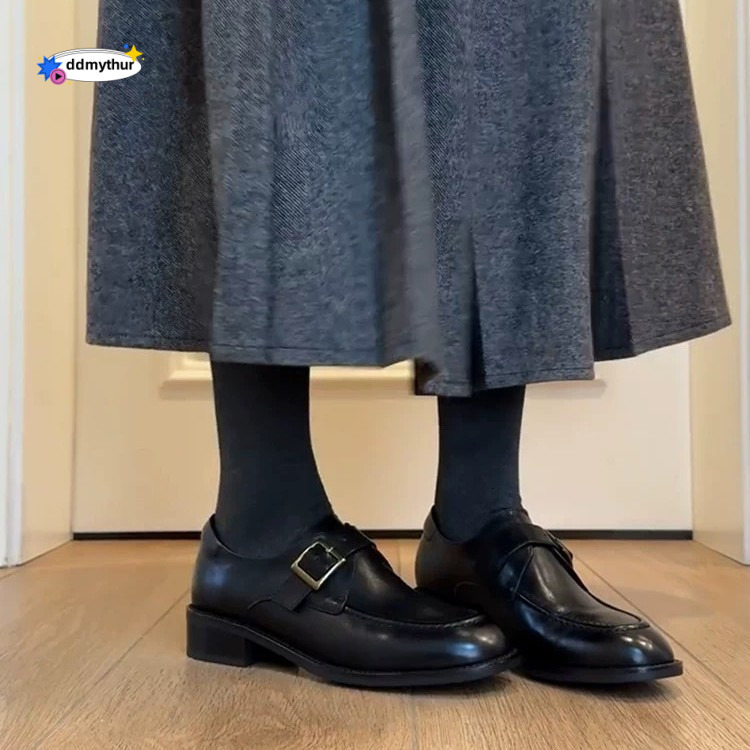 Cowhide Version ~ Commuter Single Women with Belt Buckle, Genuine Loafers for Women, Slimming Low Heels, Versatile Small Leather Shoes ddmythur