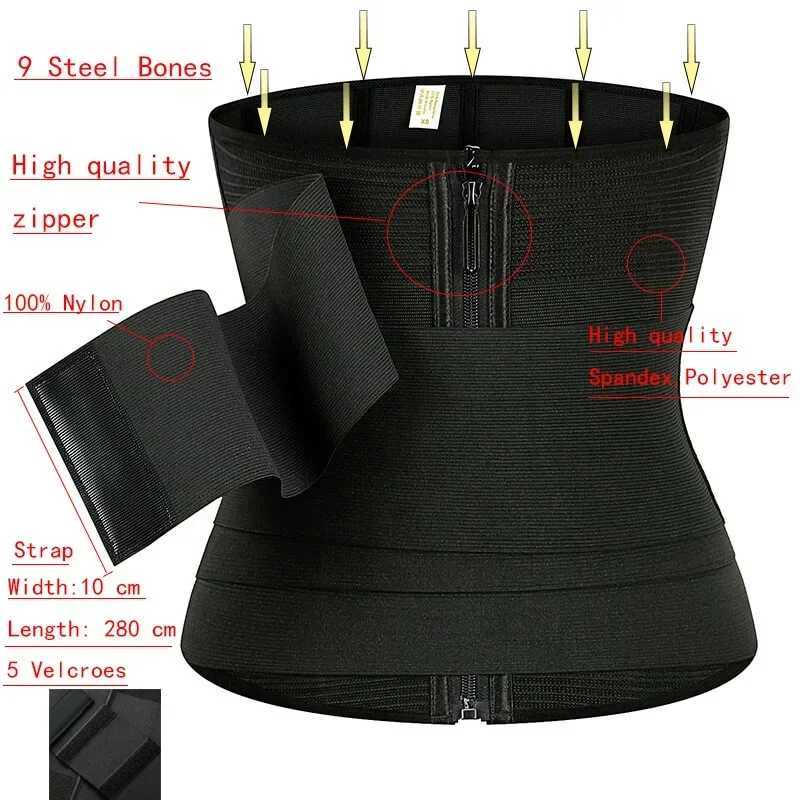 9 Steel Bone Waist Trainer Body Shaper Belt Adjustable Belly Tummy Control Snatch Me Up Wrap Stretch Band Slim Body Shaper Women W250616