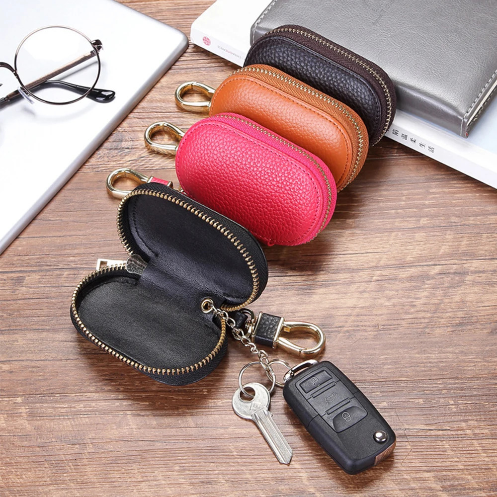 Cowhide Car Key Holder Case Genuine Leather Men Women Key Protective Case Universal Housekeep Keychain Mini Wallet Coin Pouch 250614