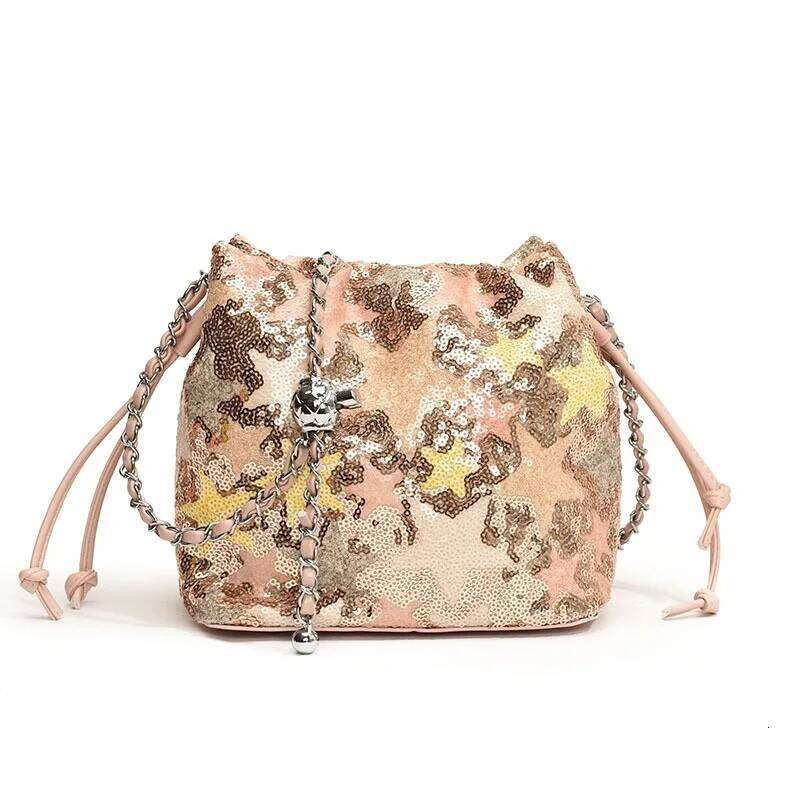 Fashion Sequins Embroidery Buckets Chains Shoulder Crossbody Cute Flower Summer Beach Bag Small Female Purses
